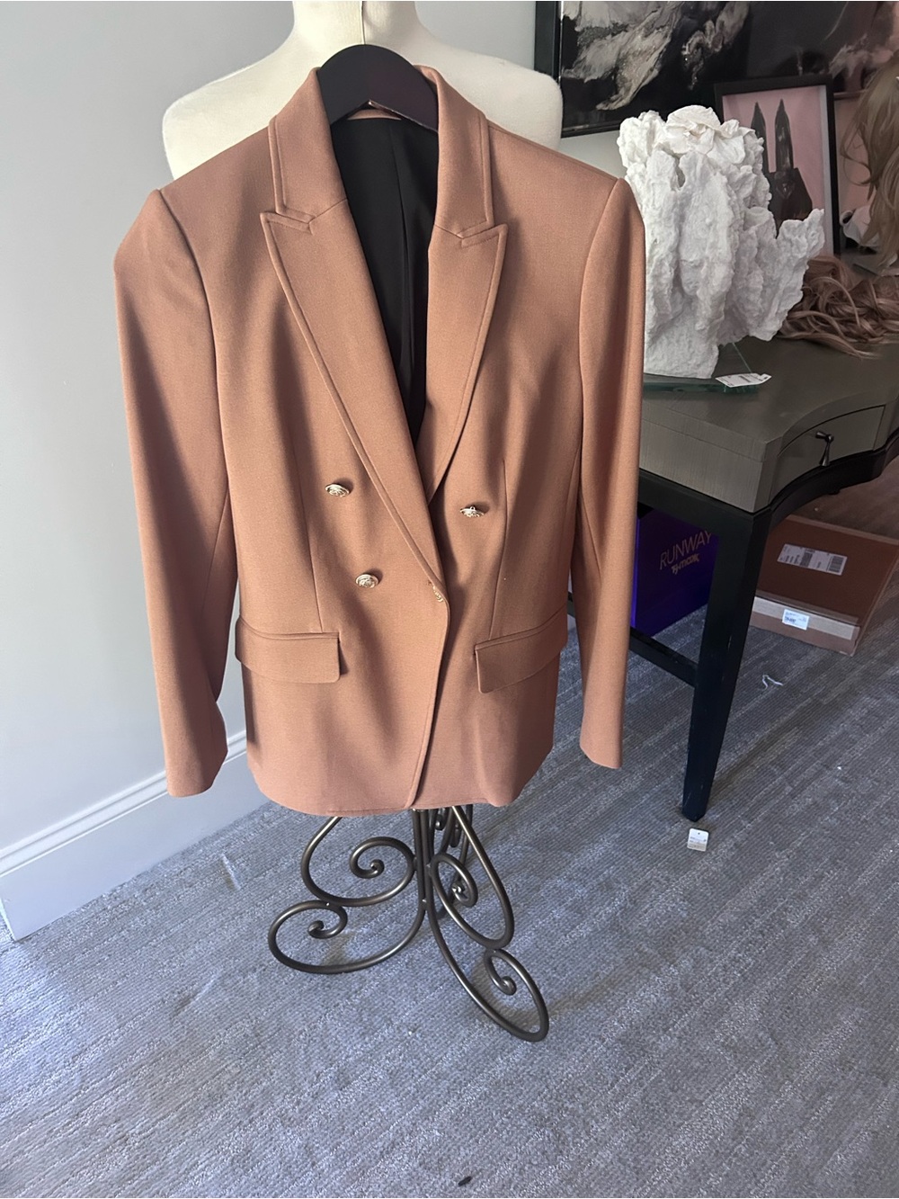 Tahari Double-Breasted Camel Blazer